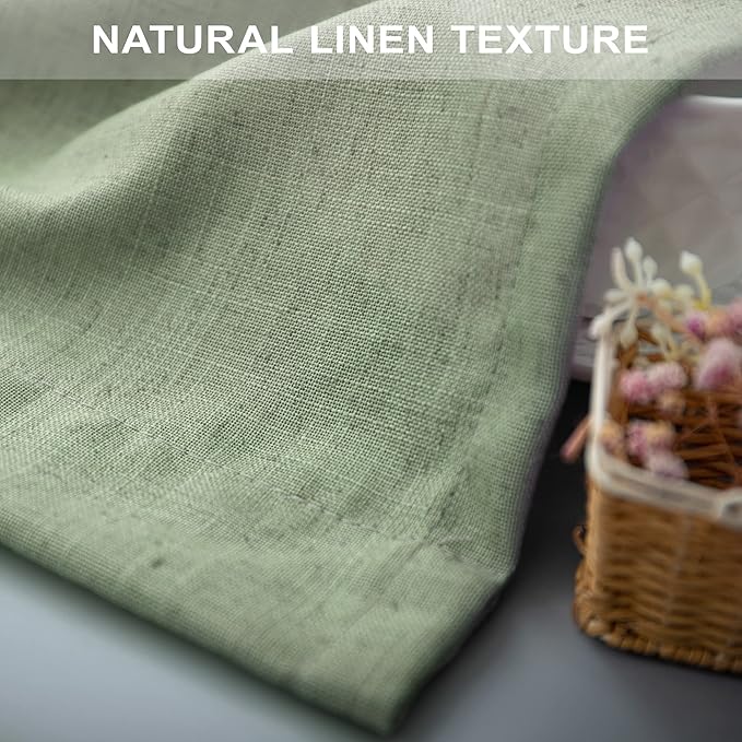 Sage Green Curtains 96 Inches Long for Living Room 2 Panels Back Tab Loop Pocket Linen Draperies Semi Privacy Sheer Light Weight Pale Green Curtains for Bedroom Office Bay Neutral Boho Farmhouse 8 FT