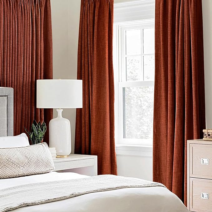 MIULEE Linen Curtains for Bedroom 100% Blackout Thermal Insulated Burnt Orange Grommet Room Darkening Curtains & Drapes Rust Terracotta Fall Decor for Living Room Nursery 52 x 90 Inch (2 Panels)