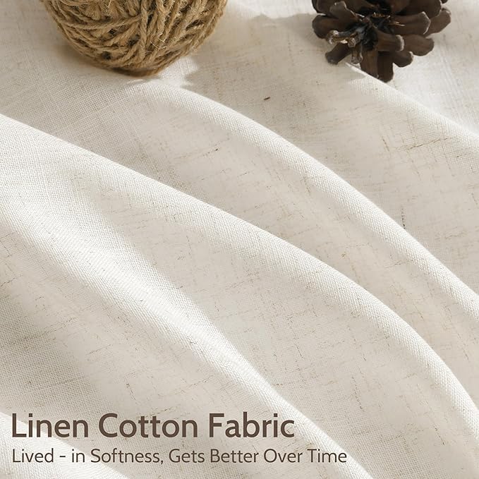 Nanspring Modern Linen Curtains for Living Room 90 Inches Long Light Filtering Semi Sheer Curtain Back Tab Neutral Luxury Modern Farmhouse Decor Linen Blend Drapes for Bedroom 52x90, 2 Panels