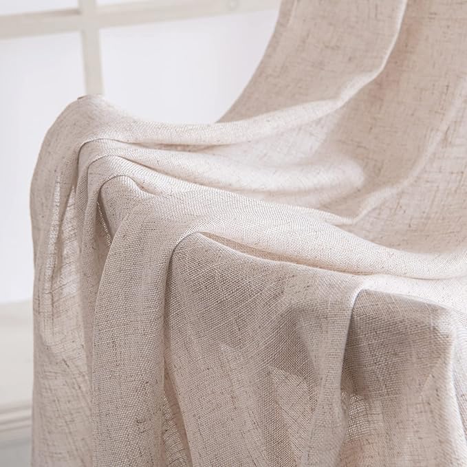 MIULEE Natural White Linen Curtains 95 Inch Length 2 Panels for Bedroom Living Room, Soft Thick Linen Textured Window Drapes Semi Sheer Light Filtering Back Tab Rod Pocket Burlap Look Decor
