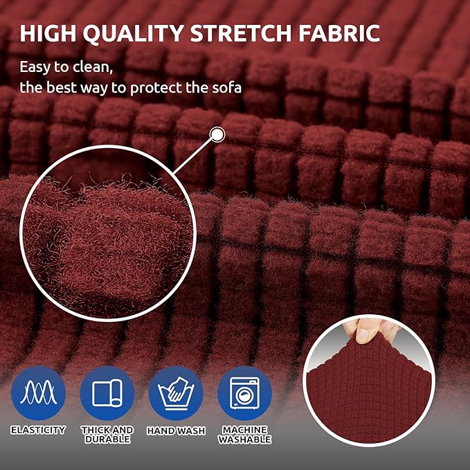KEKUOU Stretch Loveseat Sofa Cover Slipcover,Couch Covers for 2 Cushion Couch Sofa (55"-78") Furniture Protector Sofa with Elastic Bottom for Kids,Dog. Jacquard Small Checked (Medium,Dark Red)