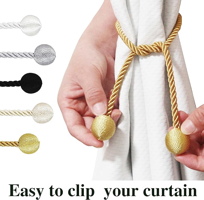 Curtain Tiebacks Outdoor Elegant Decorative Tie Backs Modern Rope Tiebacks for Drapes Window Curtain Holdbacks for Draperies (Gold, 2)