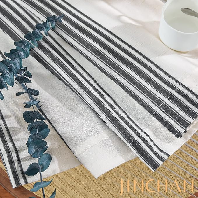 jinchan Striped Linen Valance Curtain 16 Inch Vertical Striped Valance for Kitchen Bathroom Light Filtering Window Treatment Rod Pocket Farmhouse Rustic Semi Sheer Short Window Curtain 1 Panel Black