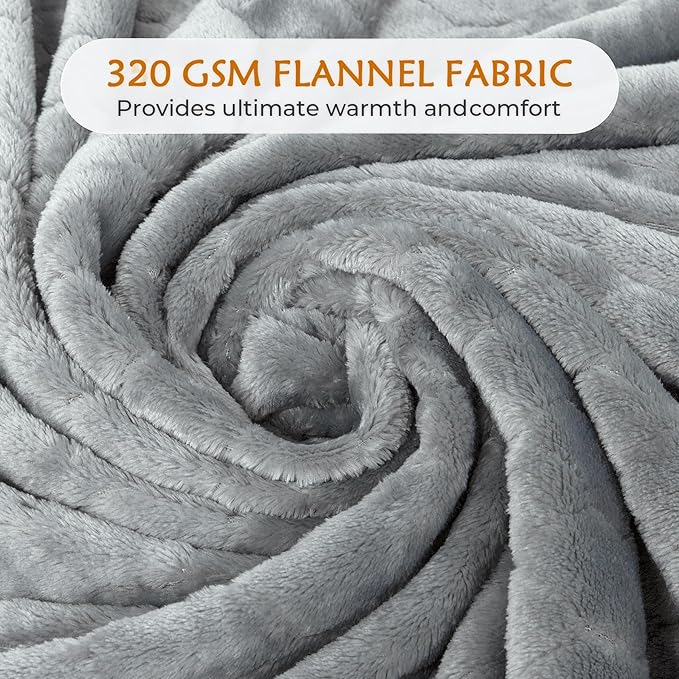TOONOW Fleece Bed Blanket Queen Size 90x90 inches, Super Soft Fluffy Fuzzy Plush Blanket Geometric Pattern Cozy Microfiber Flannel Blankets for Couch, Bed, Sofa, Light Grey