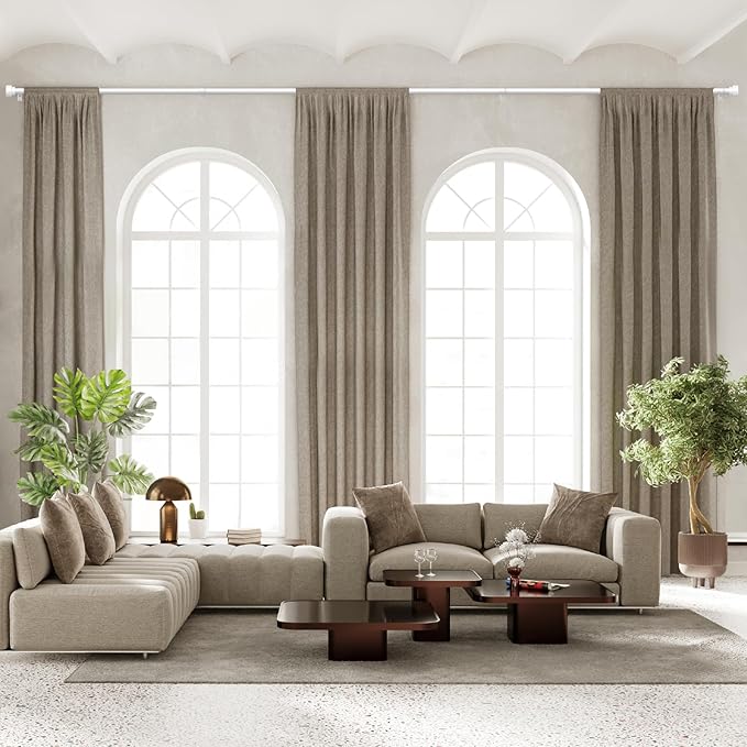 Extra Long Curtain Rods for Windows 32 to 240 Inch, 1 Inch White Curtain Rod, Heavy Duty Curtains Rods for Patio, Farmhouse, Bedroom, Living Room, Adjustable Metal Curtains Rod (A1,White,32"-240")