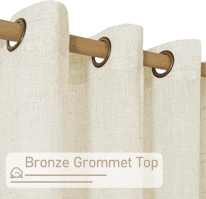 LAMIT Sheer Linen Curtains 63 inches Length, Light Filtering Panels Bronze Grommet Linen Textured Neutral Drapes for Kitchen/Bedroom, Natural, 2 Panels, 34 x 63 Inch