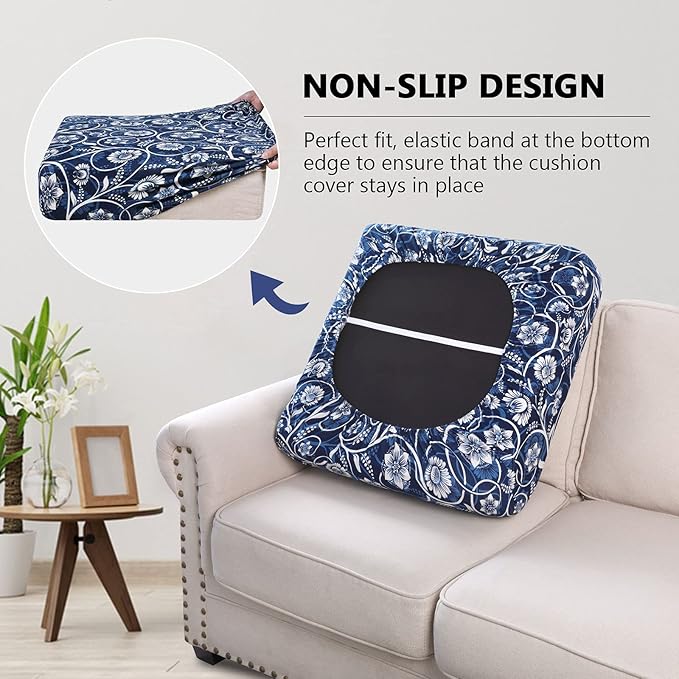 hyha Printed Couch Cushion Covers, Floral Sofa Covers Washable for 3 Cushion Couch, Stretch Pattern Outdoor Cushion Covers for Patio Furniture with Elastic Bottom(Large, Baroque)