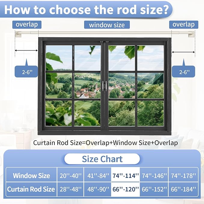 Beige White Curtain Rods for Windows 66-120Inch(5.5-10ft) Heavy Duty French Return Rod, Wrap Around Blackout Curtain Rods, Long Adjustable Room Darkening Drapery Rod for Bedroom, Living Room Outdoor