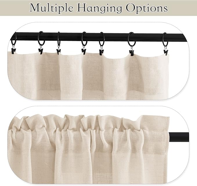 RYB HOME Bathroom Curtains Over Sink 36 inches Length, Linen Blend Semi Sheer Light Filtering Tiers for Camper Kithen Cafe, Small Curtains for Door Window, W 26 x L36, Beige, 2 Panels Set
