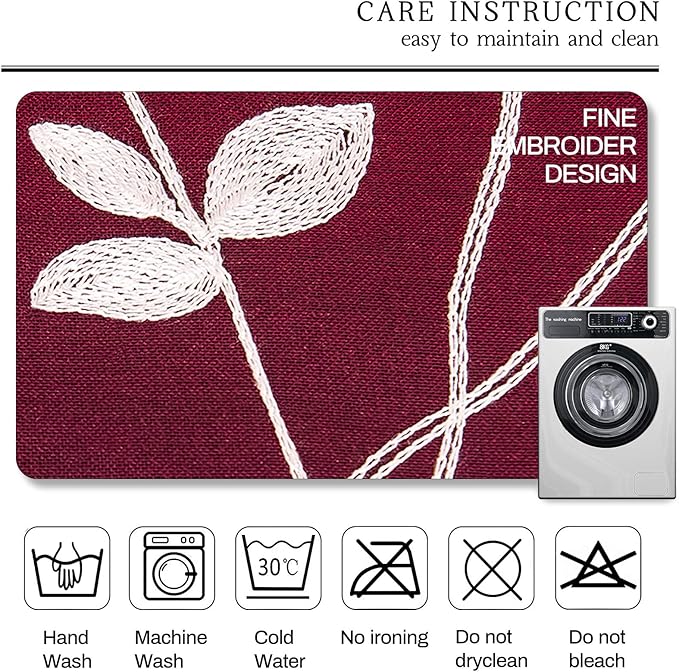 AmHoo 2 Panels Embroidered Leaf Pattern Semi Sheer Curtains Foliage Floral Voile Window Draperies Treatment for Bedroom Living Room Rod Pocket Burgundy Red 53 x 63 Inch