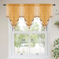 Molaxhome Swag Curtain 51 inch Length Rod Pocket Scalloped Curtain Valance Sheer Lace Panels with Hanging Crystal Beads for Kitchen Bedroom Window Treatments Drape Decor 1pc (Sequin Yellow, 51Wx23L)