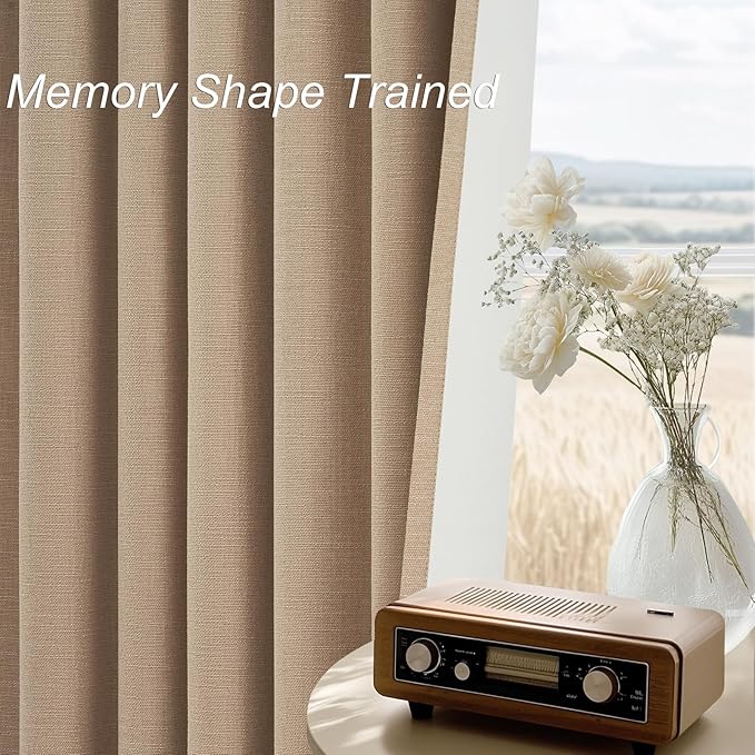 Topfinel Tan Blackout Curtains for Living Room 100 inch Long,Thick Linen Pinch Pleat Curtains with Hooks Bedroom Apartment Window Treatment 2 Panels,100 inch Length