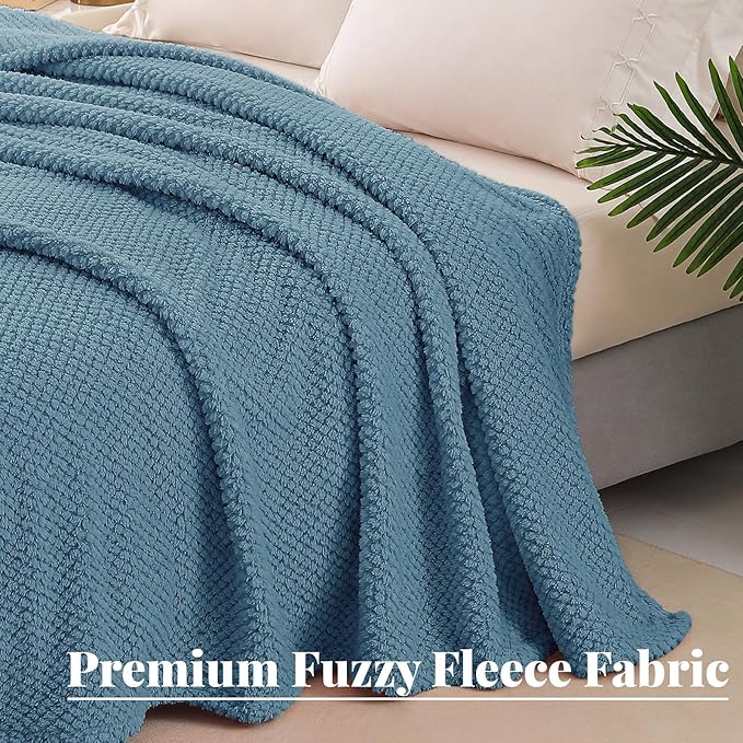 Whale Flotilla Extra Large Fuzzy Fleece Throw Blanket for Couch, 50x70 Inch Fluffy Warm Soft Jacquard Blankets for All Season, Lightweight and Cozy, Slate Blue
