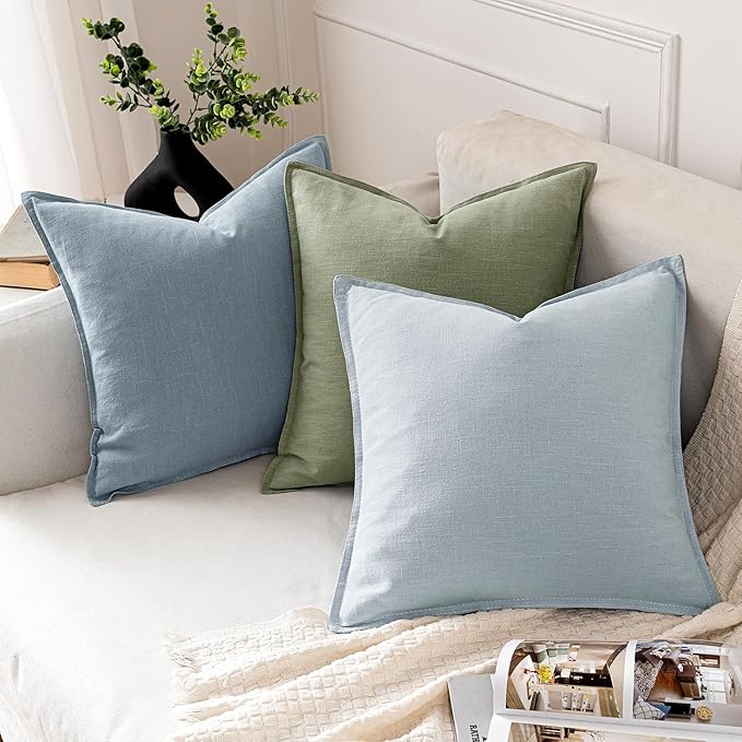 MIULEE Decorative Linen Pillow Covers 20x20 Inch Sage Green Boho Farmhouse Neutral Spring Couch Throw Pillows for Bed Pack of 2 Accent Modern Pillowcase Summer Sofa Livingroom Home Decor