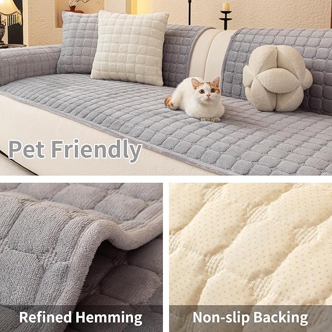 Velvet Couch Covers for Dogs, Dog Sectional Couch Covers, Pet Couchs Cover for 2-3 Seater, Couchs Protector for Dogs, Sectional Sofa Cover for Pet Washable(1PC,Light Grey,27.6"×70.9")