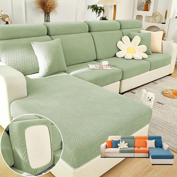Soothing Home Sofa Covers, Sofa Hero Covers, Wear-Resistant Universal Couch Covers Washable Stretch Sectional Couch Cushion Covers (Light Green,Headrest Cover)