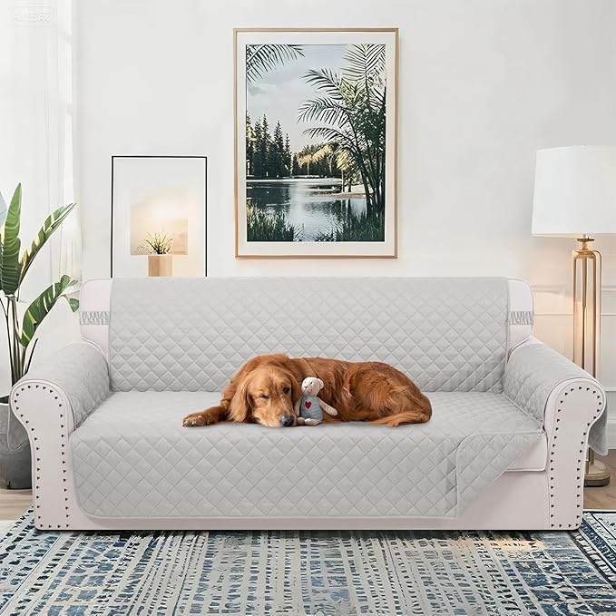 Reversible 4 Seater Sofa Cover 91 Inch Large Couch Cover Furniture Protector(Sofa XX-Large,Light Grey/Light Grey)