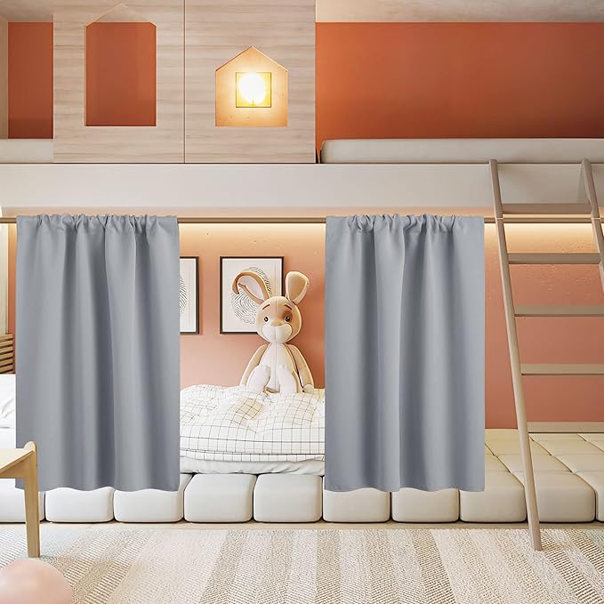 RYB HOME Basement Bathroom Kitchen Cafe Blackout Privacy Curtains, Short Insulating Light UV Heat Blocking Privacy Curtain Tiers for Laundry Room, Width 34 by Length 30, Silver Grey, 2 Panels
