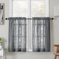 Simplebrand Semi Sheer Charcoal Grey Curtains 36 Inch Length 2 Panels, Geometric Jacquard Clip Textured Short Sheer Curtains for Bedroom，Modern Elegant Window Curtains/Drapes/Treatment, 30x36 inch