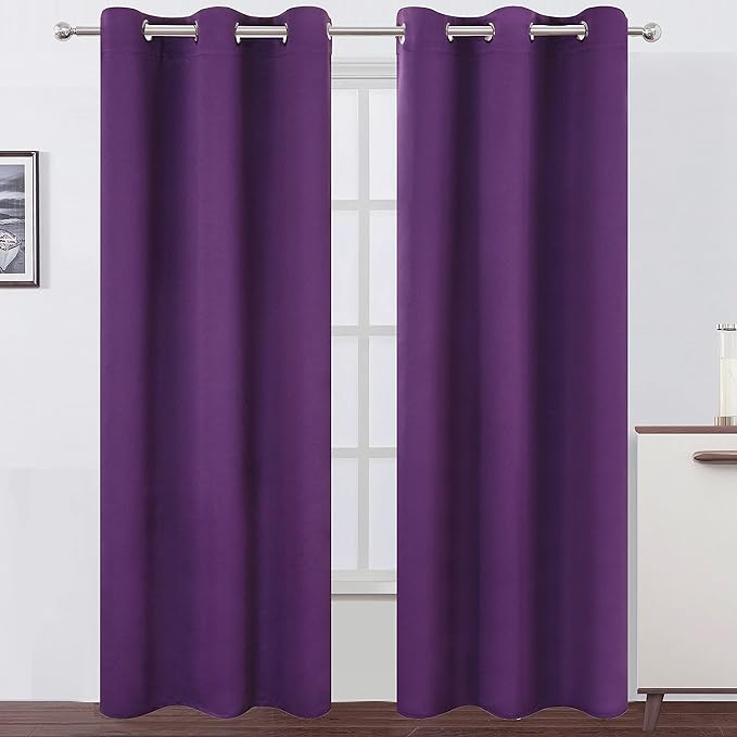 LEMOMO Purple Thermal Blackout Curtains/38 x 84 Inch/Set of 2 Panels Room Darkening Curtains for Bedroom
