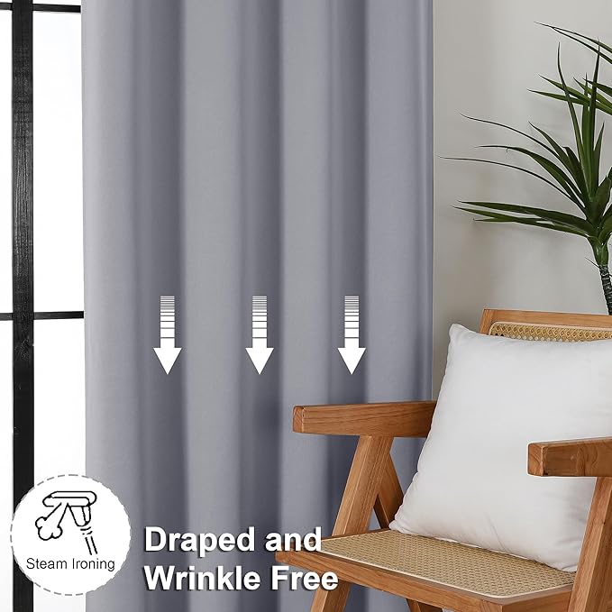 Simplebrand Ava Silver Grey Blackout Curtains for Bedroom 96 Inches Long 2 Panels, Solid Thermal Insulated, Energy Saving Living Room Window Treatment Curtains Blackout Drapes, W40 x L96 Inch, Silver