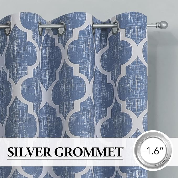 Beauoop 100% Blackout Curtains 90 Inches Long 2 Panels for Bedroom Living Room Blue Moroccan Geo Room Darkening Thermal Insulated Soundproof Grommet Top Window Treatments Drapes, 50x90 Set of 2