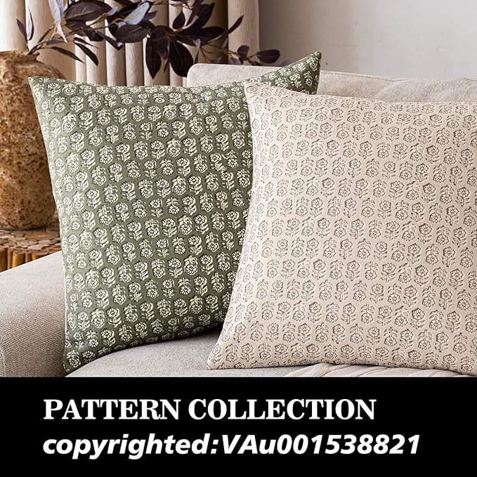 Foindtower Set of 2 Decorative Vintage Floral Print Throw Pillow Covers Neutral Modern Farmhouse Cushion Covers Boho Home Decor for Sofa Couch Chair Bedroom Living Room,22×22 Inch,Sage Green