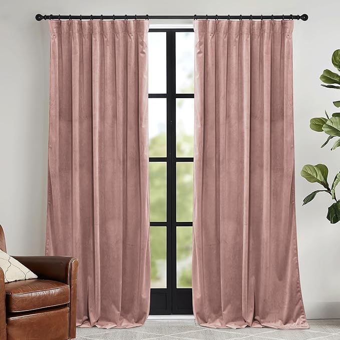 RYB HOME Girls Curtains for Bedroom, Back Tab Room Darkening Baby Kids Velvet Curtains 90 inches Long for Nursery, W 52 x L 90, 2 Panels Set