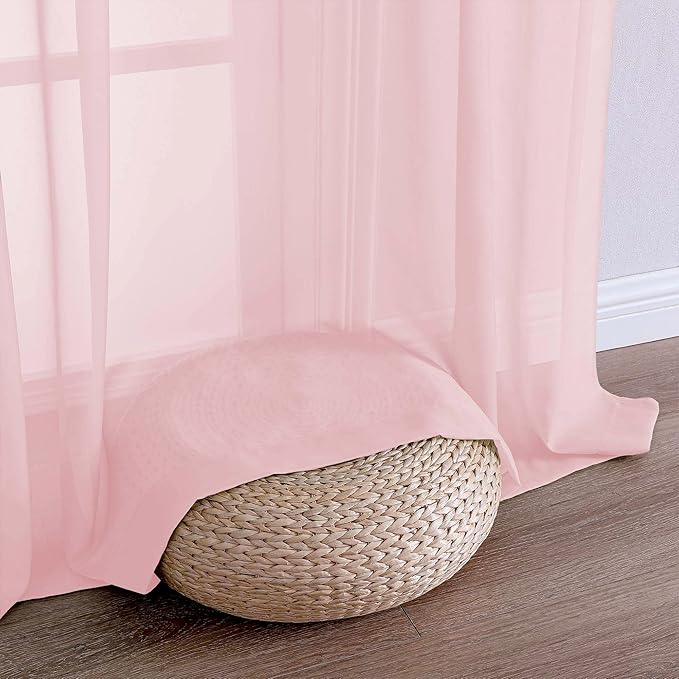 OVZME Blush Pink Sheer Curtains 63 Inches Long 2 Panels Set, Light Filtering Sheer Curtains for Living Room Bedroom 59 Inch Extra Wide, Modern Voile Filmy Rod Pocket Window Drapes, 59Wx63L Inches