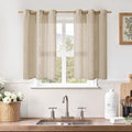 LAMIT Kitchen Linen Curtains 40 Inch Length, Soft Thick Light Filtering Bronze Grommet Window Textured Neutral Sheer Drapes for Cafe/Window/Loft Room, 2 Panels, 34 x 40 Inch, Brown