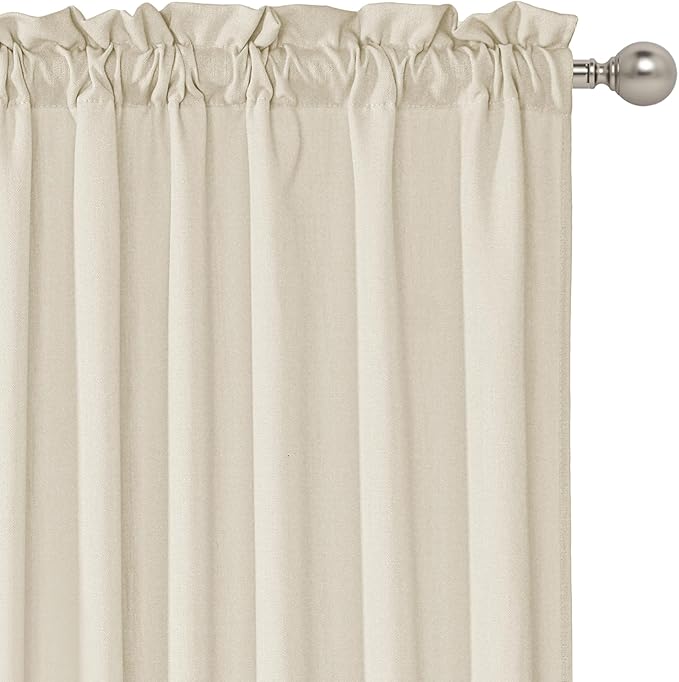 RYB HOME Short Kitchen Valances Thick Faux Linen Blended 2 Panels, Privacy Protect Small Window Treatment for Bedroom Bathroom, Rod Pocket, Linen, W 52 x L 18 inch