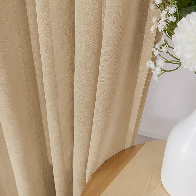 Tollpiz Sheer Curtain Linen Textured Living Room Curtains Sheer Light Filtering Rod Pocket Voile Curtain for Bedroom, 54 x 72 inches Long, Beige, Set of 2 Panels