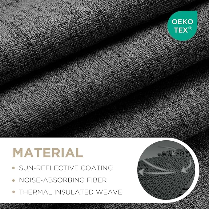 Joydeco Linen Blackout Curtains for Bedroom - 100% Light Blocking 1 Panels, Black Drapes 100" W x 84" L, Thermal Insulated Room Darkening Curtains for Living Room, Rod Pocket & Back Tabs