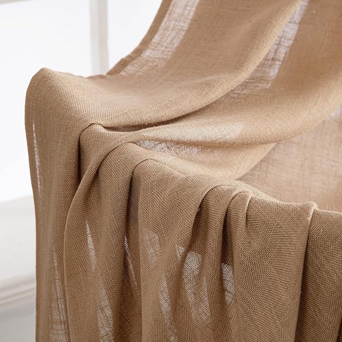 MIULEE Light Brown Linen Curtains 63 Inch Length 2 Panels for Bedroom Living Room, Soft Thick Linen Textured Natural Window Drapes Semi Sheer Light Filtering Back Tab Rod Pocket Burlap Look Decor