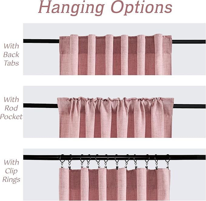 RYB HOME Living Room/Bedroom Curtains and Drapes Linen Sheer, Light Filtering Curtains 108 inches Long, Back Tab/Rod Pocket, Peach Blush, W 52 x L 108 inches, 2 Panels Set