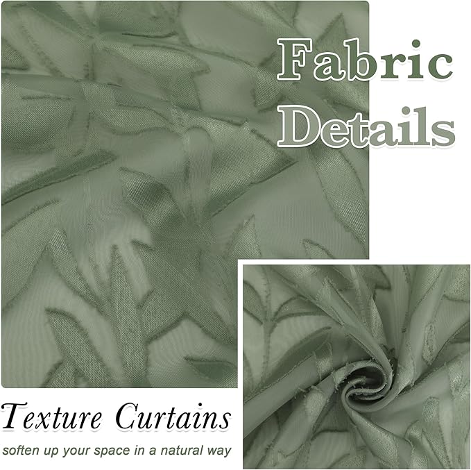 Lecloud Leia Sage Green Sheer Curtains 120 Inches Long 2 Panels, Jacquard Textured Voile Curtains, Modern Gauzy Windows Decor Drapes with Dual Rod Pockets for Living Room Bedroom, Each 52" W x 120" L
