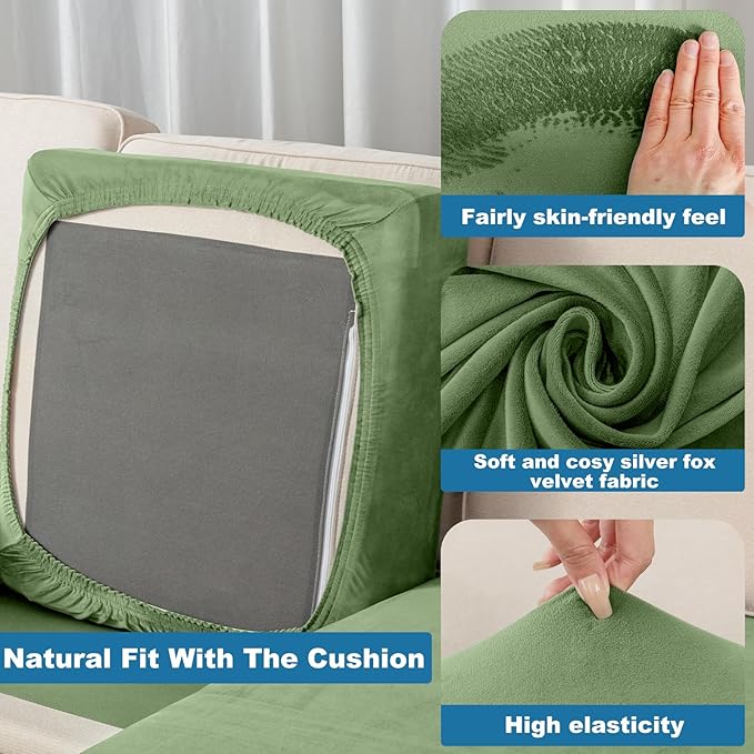 Couch Cover Stretch Velvet Sofa Cushion Cover 1-Piece - Elastic Washable Slipcover for Seat or Backrest, Couch Seat Covers for Sofas (Avocado Green)
