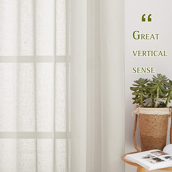NICETOWN polyester Curtains for Windows 96 inch Length, Grommet Semi Sheer Vertical Drapes Privacy with Light Filtering for Bedroom/Living Room, Natural, W52 x L96, 2 Pieces