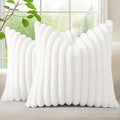 decorUhome Summer Cozy Faux Fur Throw Pillow Covers 18x18 Set of 2 Decorative Soft Plush Striped Modern Farmhouse Boho Couch Pillow Cases with Velvet Back for Sofa Bed Living Room, White
