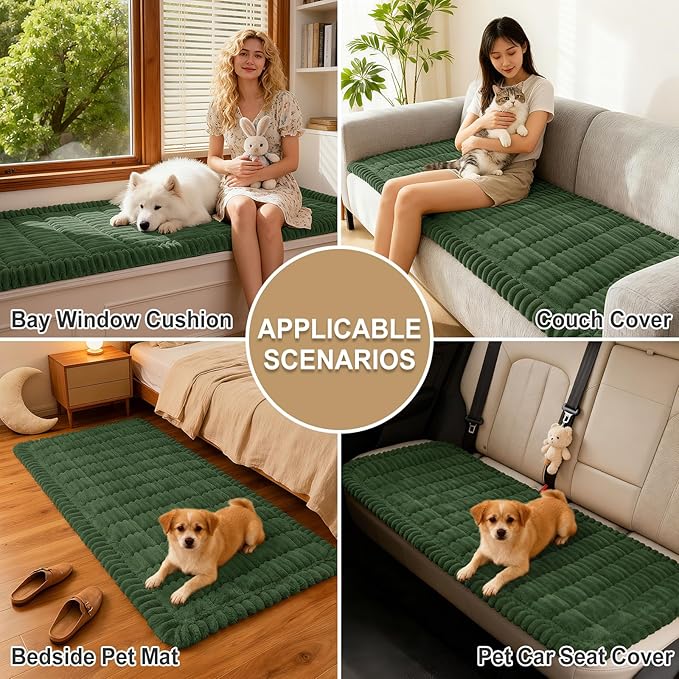 hyha Couch Covers for Dogs Washable, Non Slip Plush Dog Sofa Protectors, Fuzzy Pet Couch Covers for 3 Cushion Sofa Pet Friendly (Dark Green, 27.6" x 27.6")