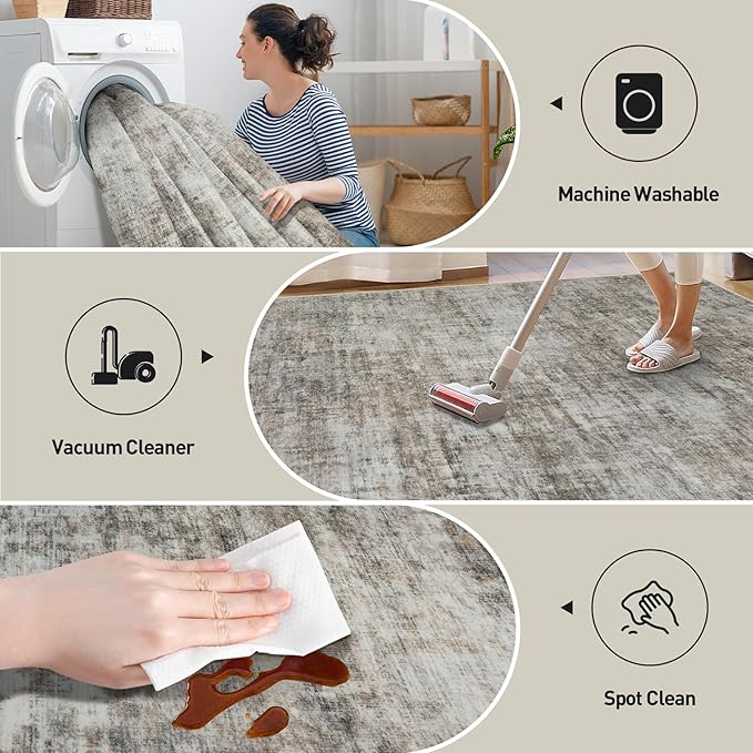 2'6''x8' Runner Rugs Washable Rug: Modern Abstract Living Room Rug Soft Anti-Skid Thin Carpet Indoor Floor Non-Shedding Carpets for Bedroom Dining Room Farmhouse Nursery Home Office Brown Black