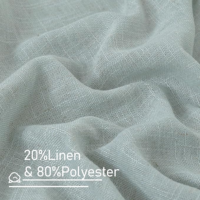 LAMIT Linen Curtains 108 Inches Long for Living Room, Back Tab and Rod Pocket Linen Textured Sheer Curtains Light Filtering Curtains for Boho Farmhouse, 2 Panels, 52 x 108 Inch, Greyish Blue