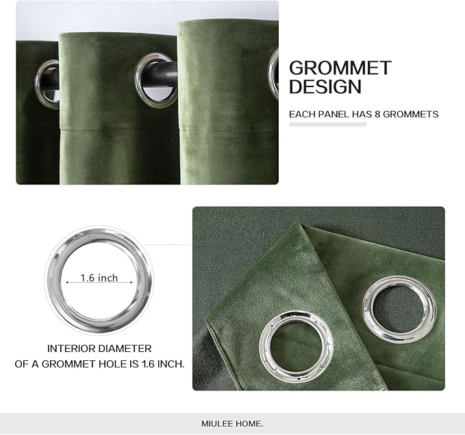 MIULEE Velvet Curtains Olive Green Elegant Grommet Curtains Thermal Insulated Soundproof Room Darkening Curtains/Drapes for Classical Living Room Bedroom Decor 52 x 105 Inch Set of 2