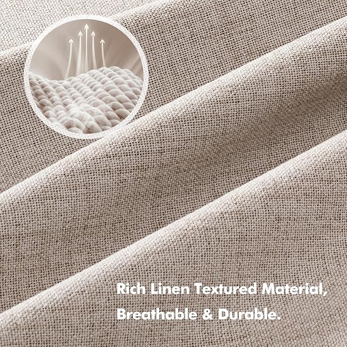 MIULEE 100% Blackout Linen Curtains for Bedroom, Khaki Solid Luxury Decor Thermal Insulation Room Darkening Drapes for Living Room Nursery Back Tab Rod Pocket 42 x 90 Inches, 2 Panels