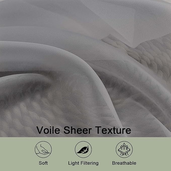 OWENIE Grey Sheer Curtains 72 Inches Long 2 Panels Set, Transparent Voile Sheer Curtain for Living Room Bedroom Window Sliding Glass Door Treatment, 59 x 72 Inch, Grey