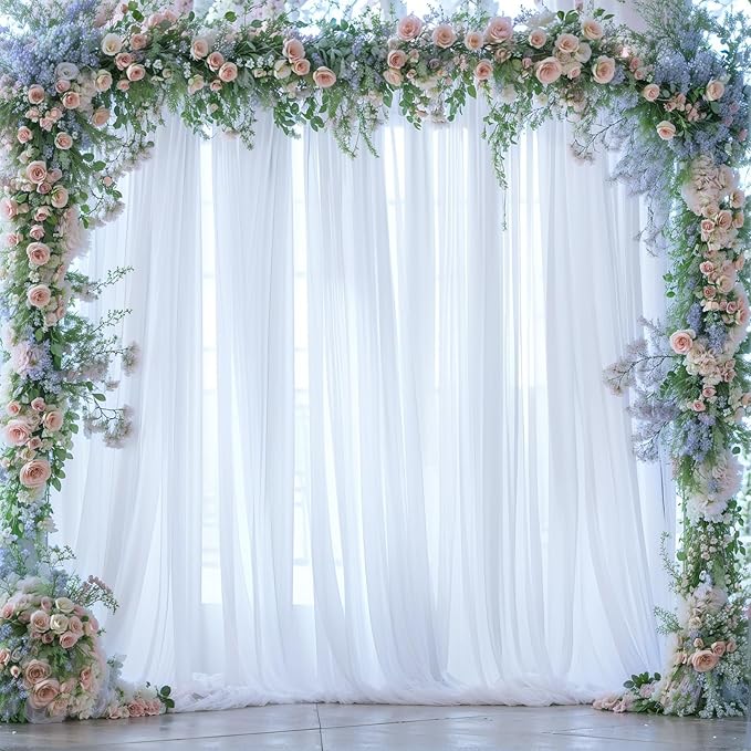 20ft x 12ft White Tulle Backdrop Curtain for Parties Sheer Fabric Backdrop Curtains for Wedding Baby Shower Bridal Shower Birthday Photo Backdrop Drapes Background Wall Decorations 4 Panels 5ft x 12ft