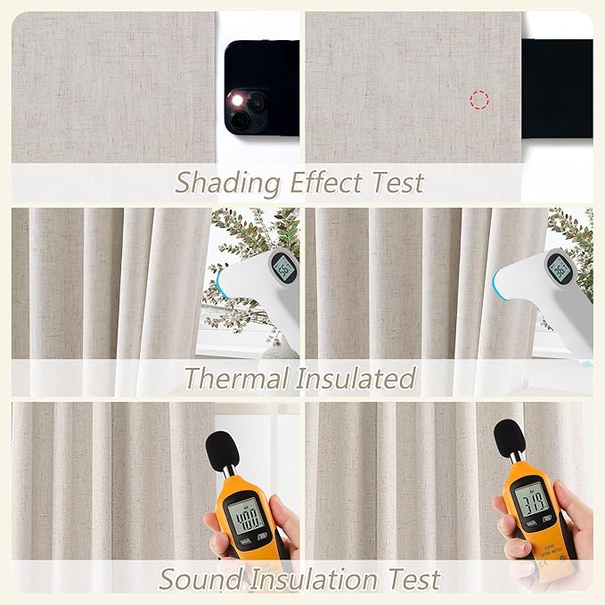 Guken 100% Blackout Curtains 120 Inch Length 2 Panels Set for Living Room Bedroom Back Tab Thermal Insulated Black Out Linen Drapes Room Darkening Window Curtains 120 Inches Long, Sand Beige