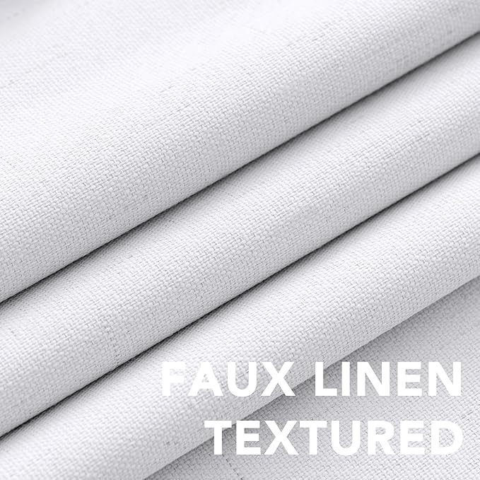 H.VERSAILTEX Linen Blackout Curtains 45 Inches Long 100% Blackout Thermal Insulated Textured Linen Look Curtain Draperies Anti-Rust Grommet, Energy Saving with White Liner, 2 Panels, Bright White