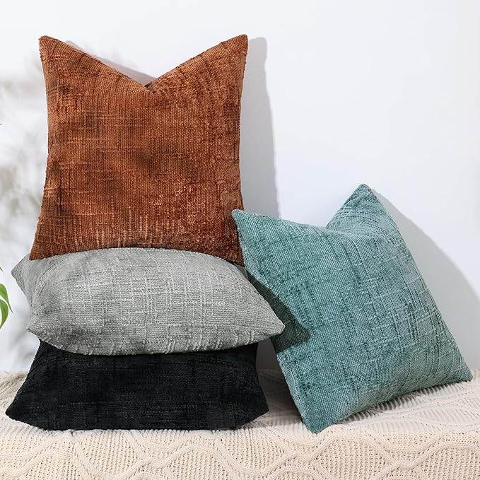 decorUhome Black Chenille Euro Sham Throw Pillow Covers 24x24 Set of 2 Textured Soft Cozy Slubby Couch Pillow Covers Modern Farmhouse Boho Decorative Pillow Cases for Bed Sofa Living Room