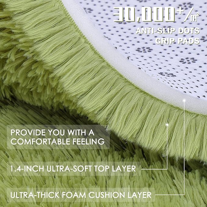 OLANLY 2x6 Machine Washable Runner Rugs for Hallway, Soft Fluffy Shaggy Bedside Rugs for Bedroom, Living Room, Indoor Floor Carpet for Kids Girls Boy, Nursery Rooms, Home Decor Aesthetic, Grass Green